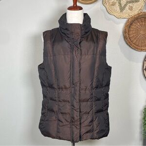 Eddie Bauer Premium Goose Down Vest Women’s Brown Quilted Zip Front Snaps Large